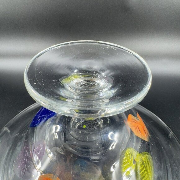 Dansk Burchetta Millefiori Leaf Design Art Glass Crystal Pedestal Bowl Dish VTG - Picture 10 of 14